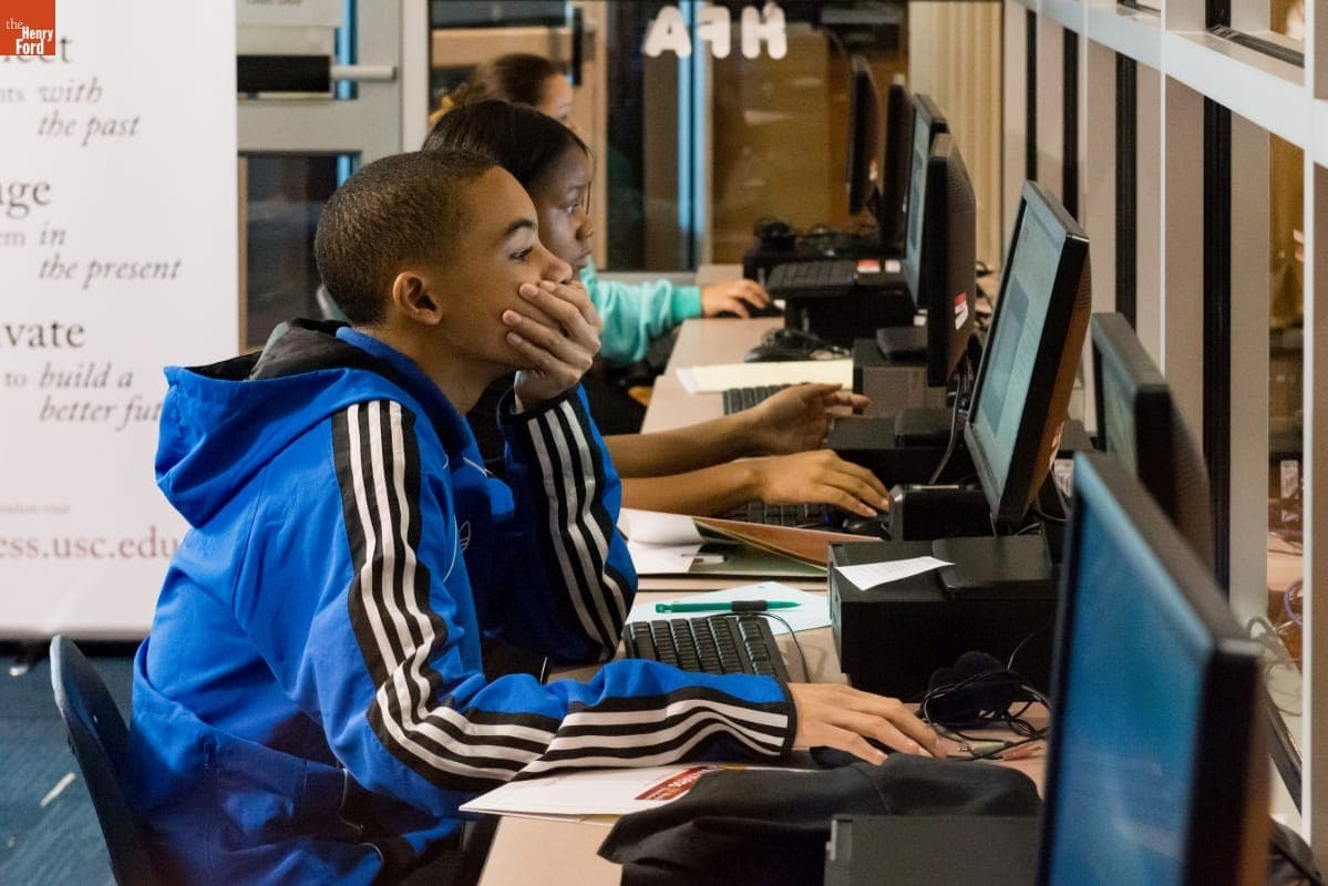 Henry Ford Academy Students Working on Computers, Shoah Foundation Event, August 2015