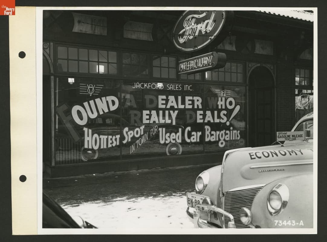 Mercury V-8 Gasoline Mileage Test Car at Ford Dealership, Jackson, Michigan, 1940