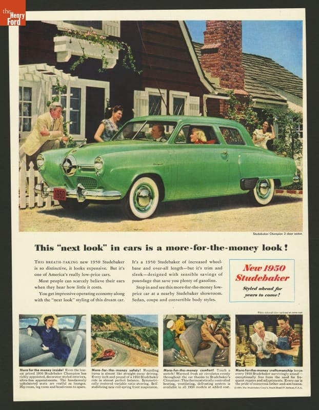 1950 Studebaker Advertisement, "This Next Look in Cars is a More-for-the-Money Look!"