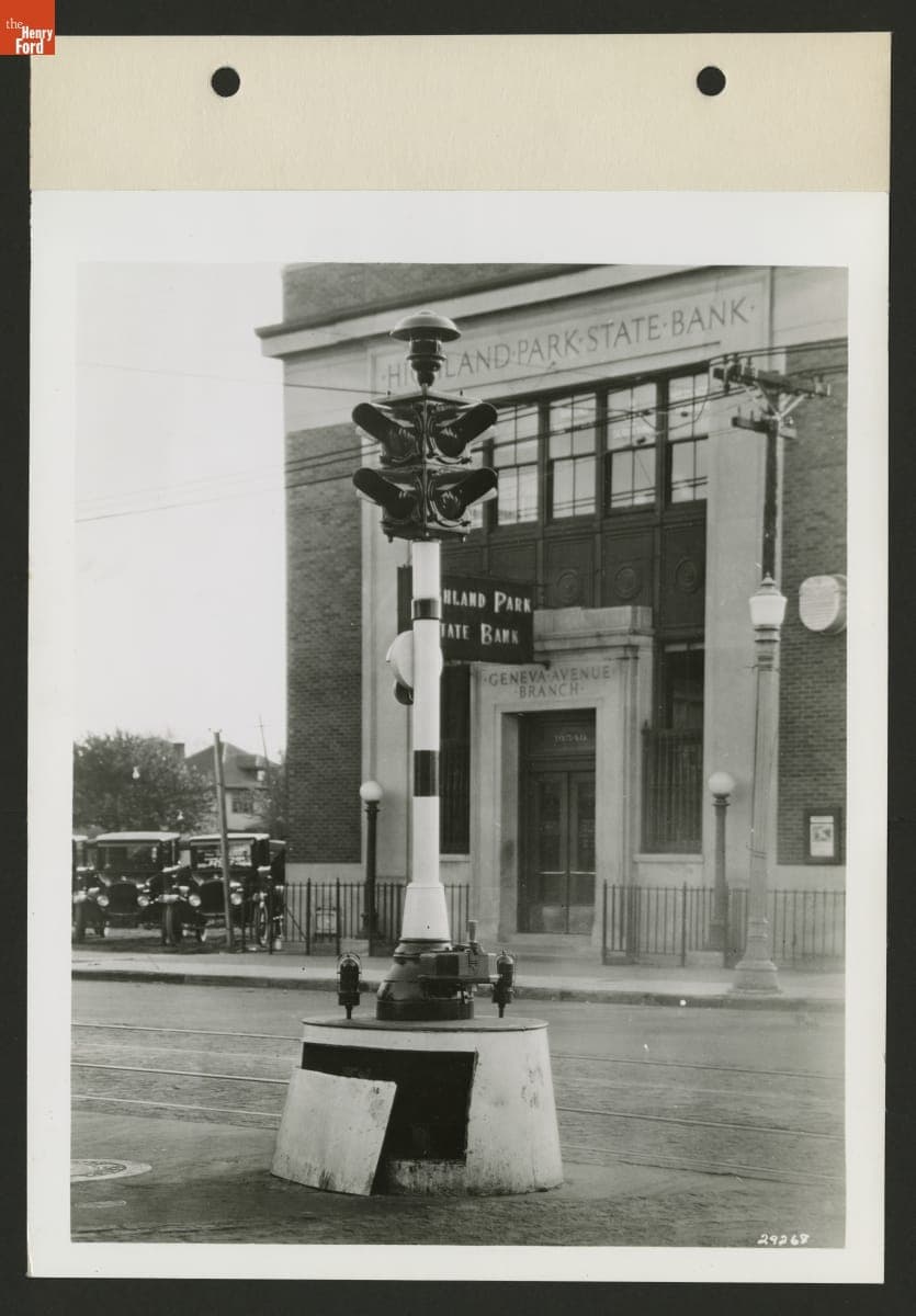 Free Standing Traffic Signal on a Highland Park, Michigan Street, circa 1922