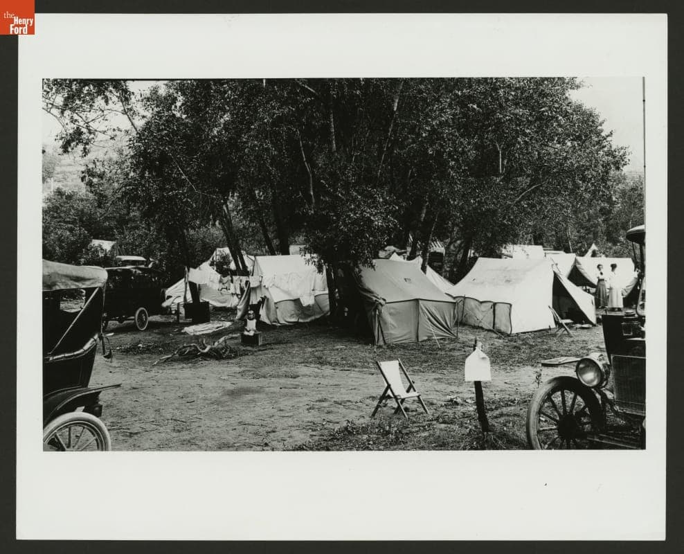 Auto Campground with Ford Model T Cars and Tents, circa 1917