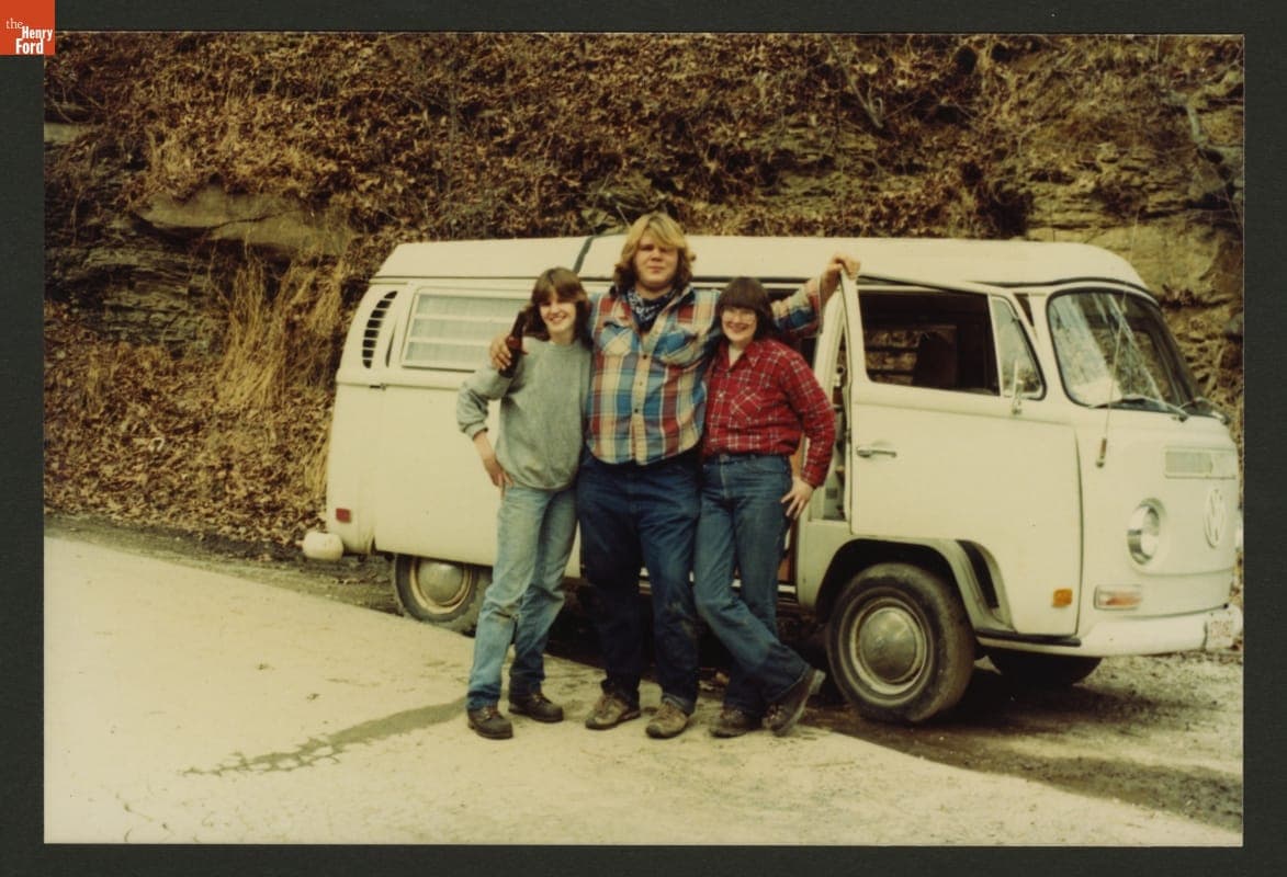 Group in Front of 1970 Volkswagen Westfalia Van/Camper, 1981