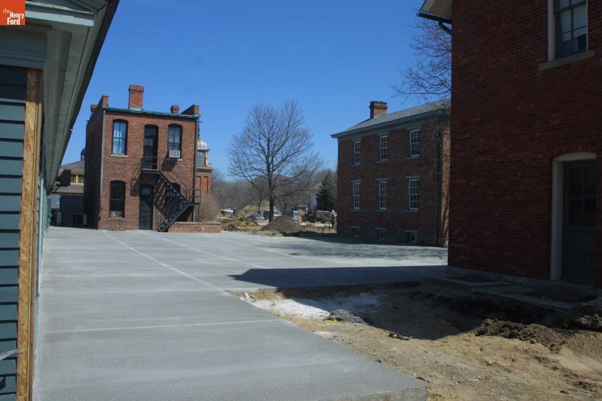 Grimm Jewelry Store and Heinz House during the Greenfield Village Restoration Project, April 2003