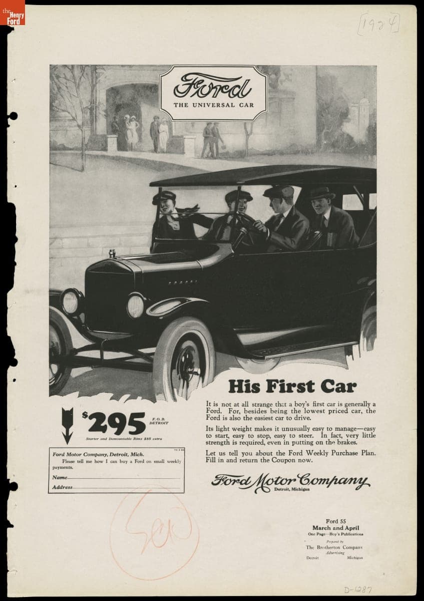 Advertisement Proof, "His First Car," Ford Motor Company, 1924