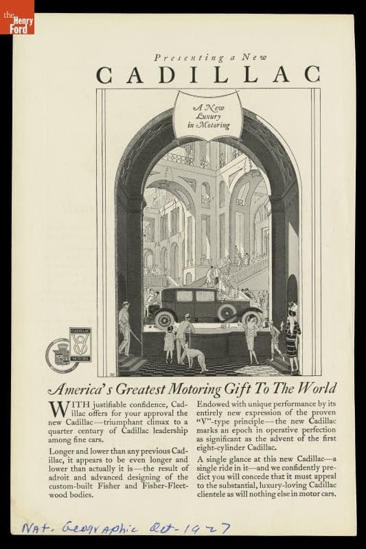 Advertisement for 1927 Cadillac, "America's Greatest Motoring Gift to the World"
