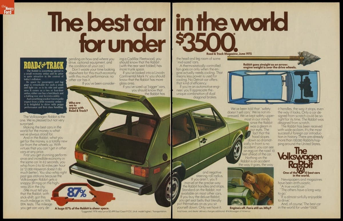 "The Best Car in the World for Under $3500." Volkswagen Rabbit Advertisement, 1976