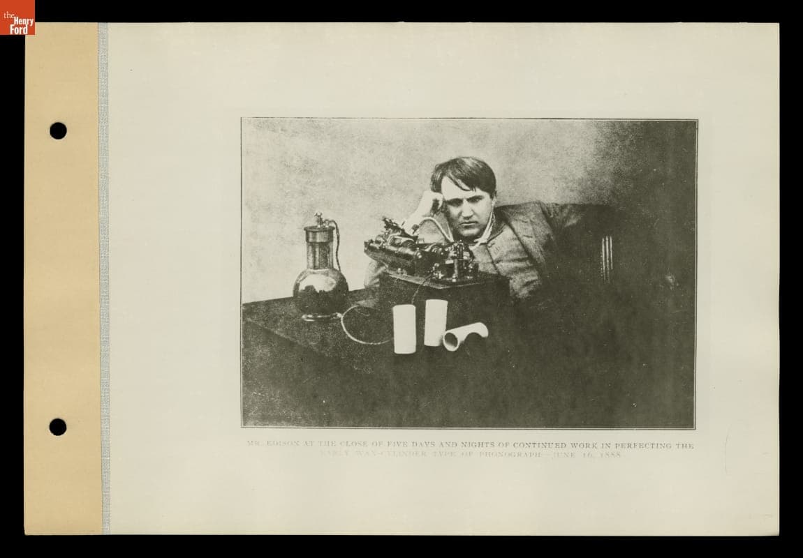 Thomas Edison Perfecting His Wax Cylinder Phonograph, 1888