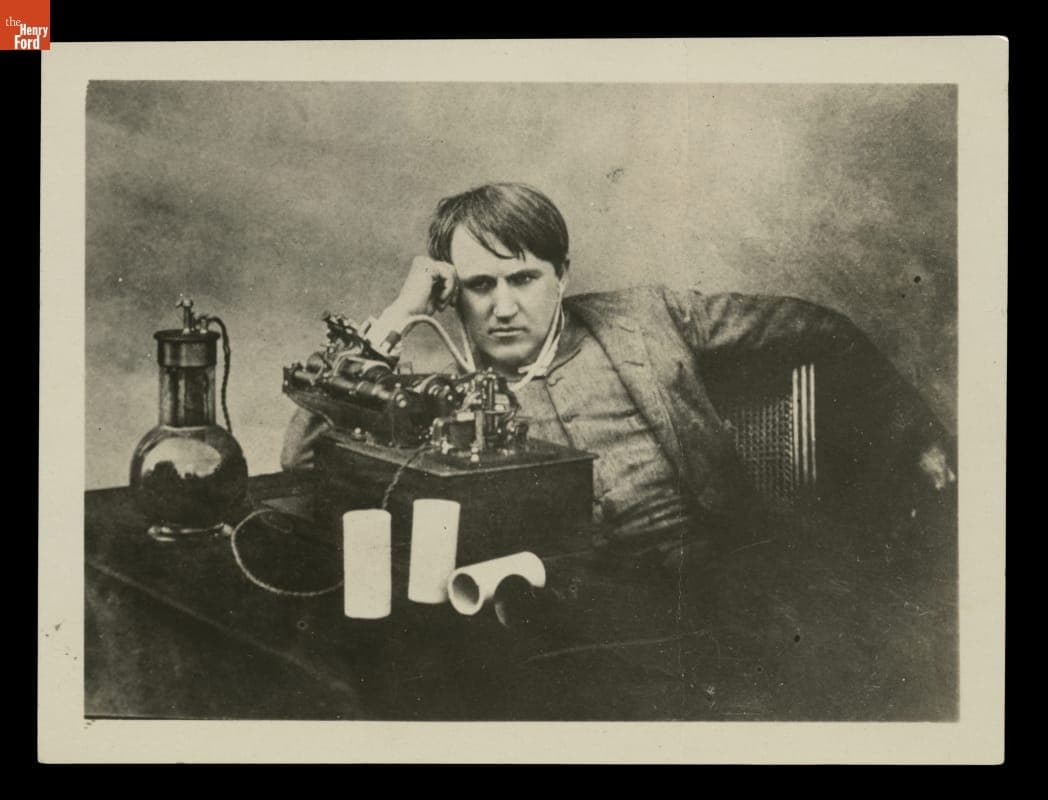 Thomas Edison Perfecting His Wax Cylinder Phonograph, 1888