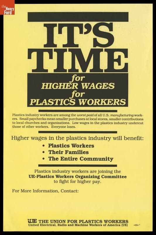 Union Recruiting Poster, "It's Time for Higher Wages for Plastics Workers," 1990