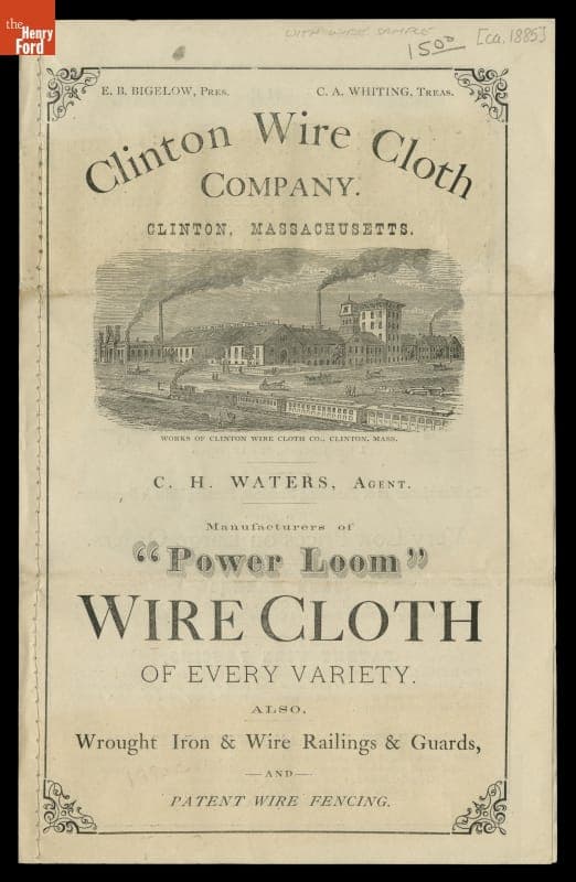Clinton Wire Cloth Company Sales Catalog, "Power Loom Wire Cloth of Every Variety," circa 1885