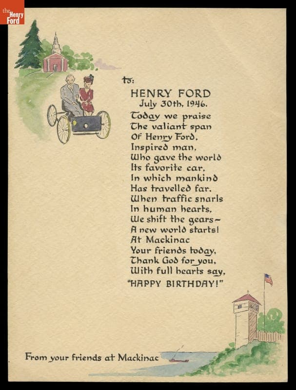 Birthday Card from Friends at Mackinac to Henry Ford, 1946
