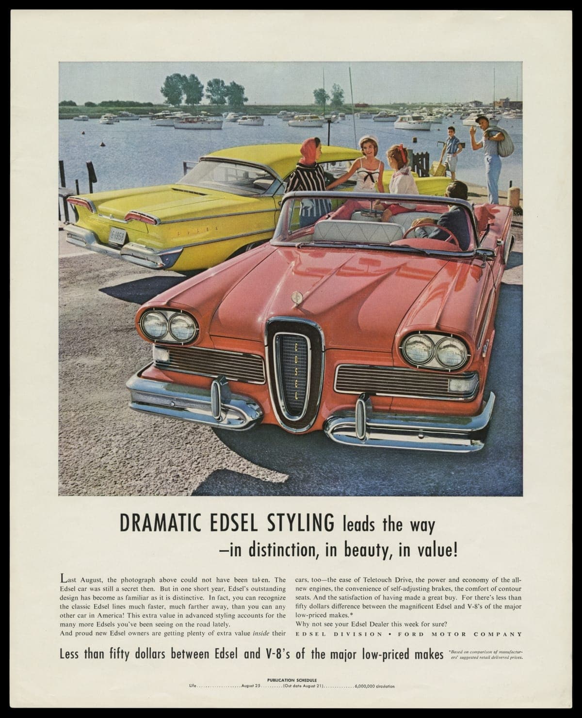 1958 Ford Edsel Advertisement, "Dramatic Edsel Styling Leads the Way in Distinction, in Beauty, in Value!"