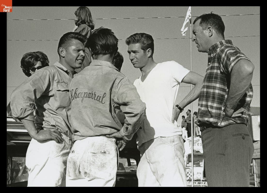 Jim Hall and the Chaparral 2E Team at Can-Am Races, Las Vegas, Nevada, November 1966