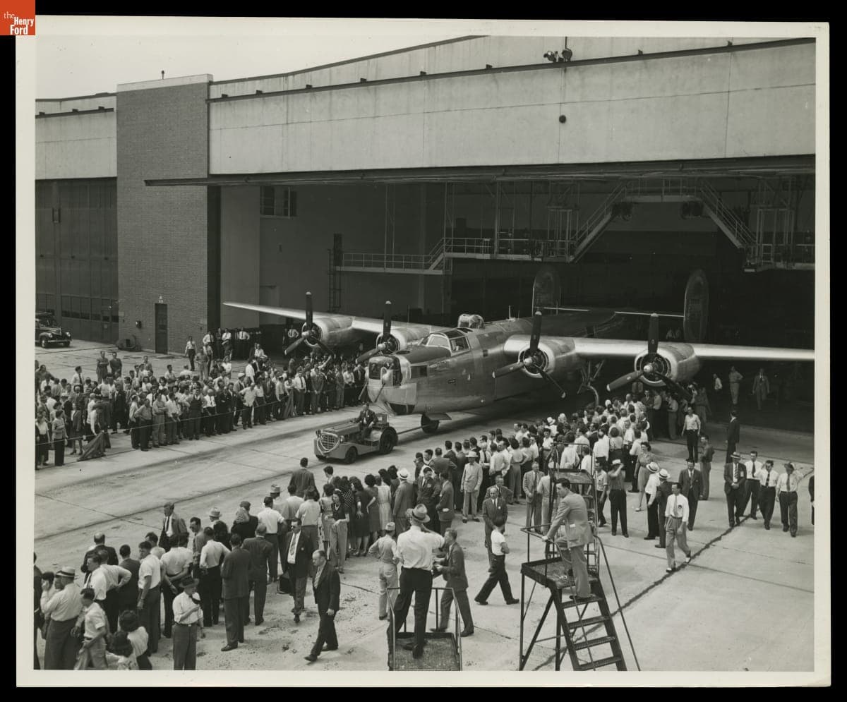 Tractor Towing Last B-24 Bomber Built at Willow Run Bomber Plant, June 1945