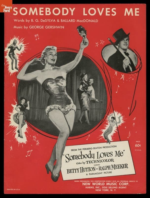 Music Sheet, "Somebody Loves Me," from the Motion Picture "Somebody Loves Me," 1949