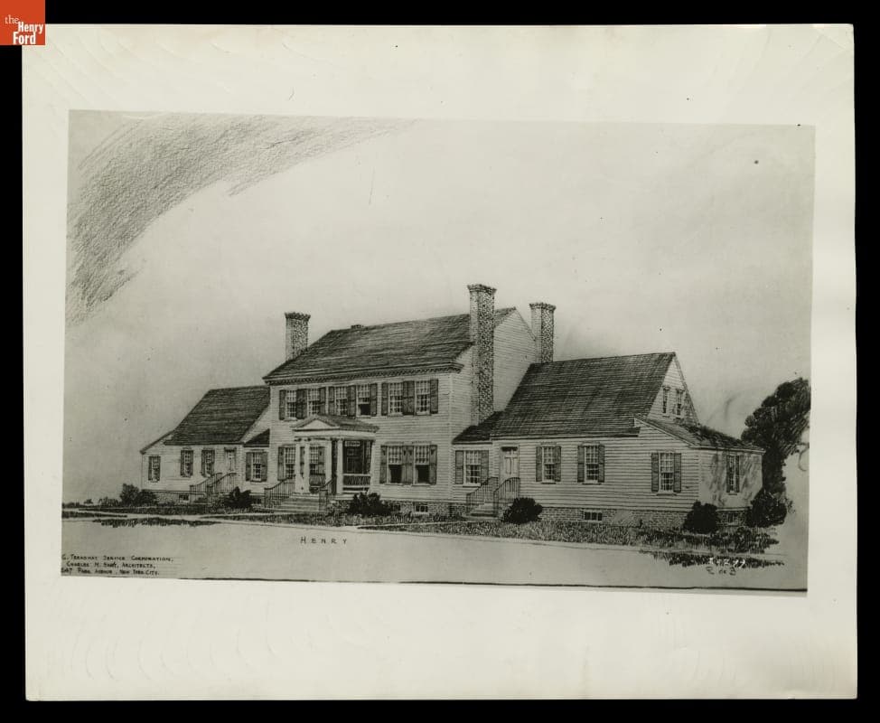 Drawing of the Patrick Henry House, Colonial Village Development, Dearborn Inn, 1937