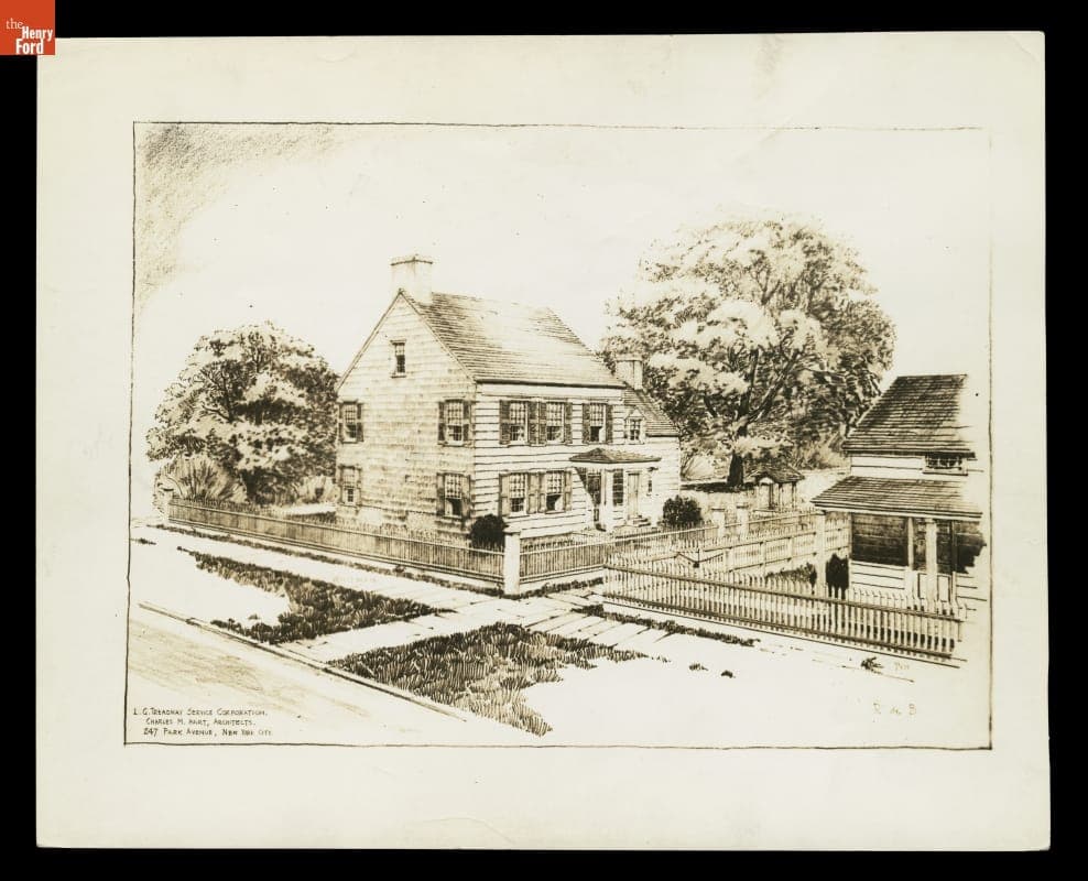 Drawing of the Walt Whitman House, Colonial Village Development, Dearborn Inn, 1937