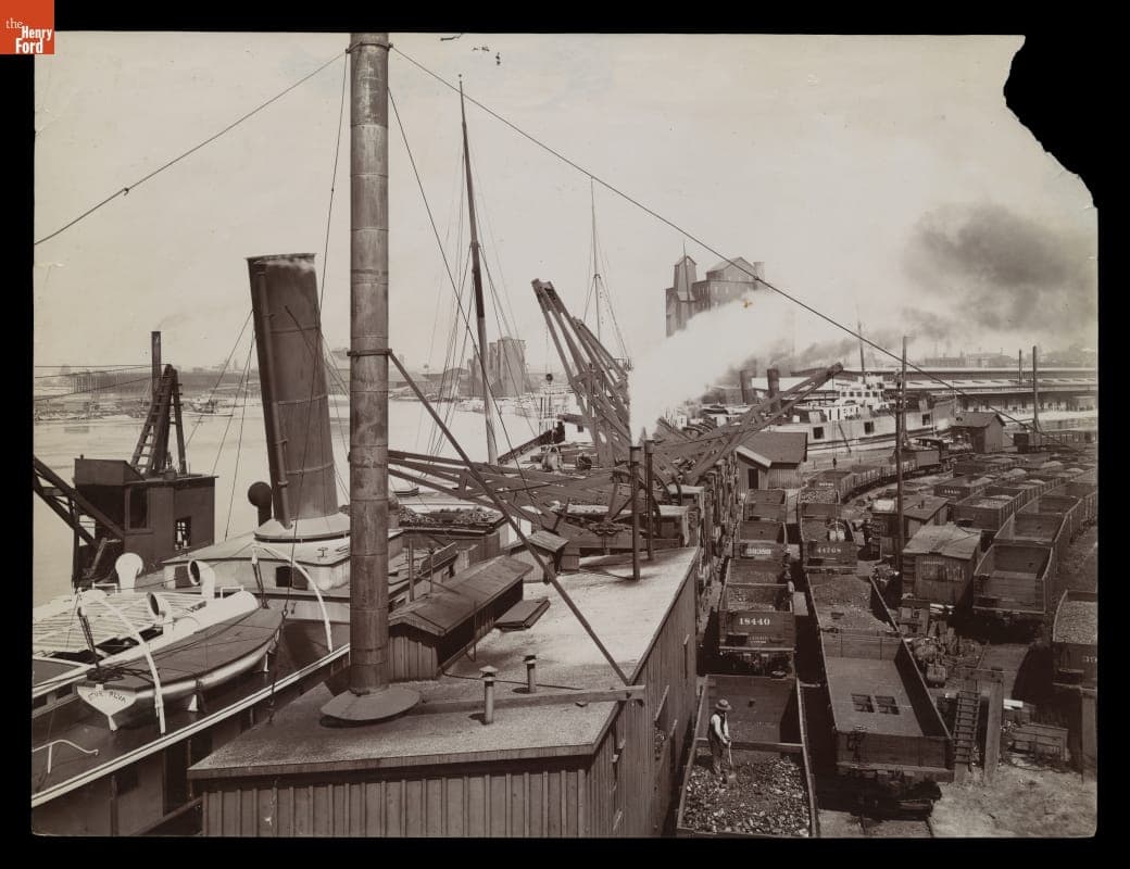 Unloading Ore at Lackawanna Ore Docks, Buffalo, New York, circa 1900