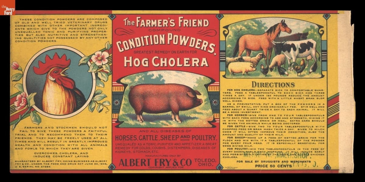 Veterinary Medicine Label, "Farmer's Friend Compound Condition Powders," circa 1910