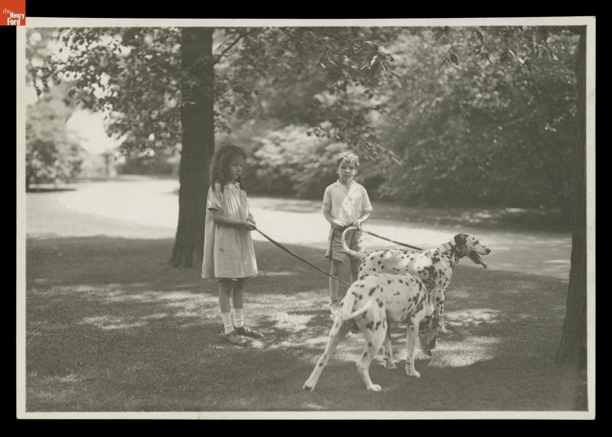 Josephine and William Clay Ford with Dalmatian Dogs, circa 1930