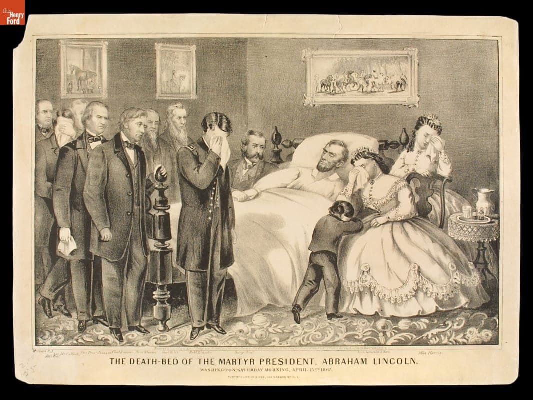 Lithograph, "Death-Bed of the Martyr President," circa 1930 (Reproduction of an 1865 Print)