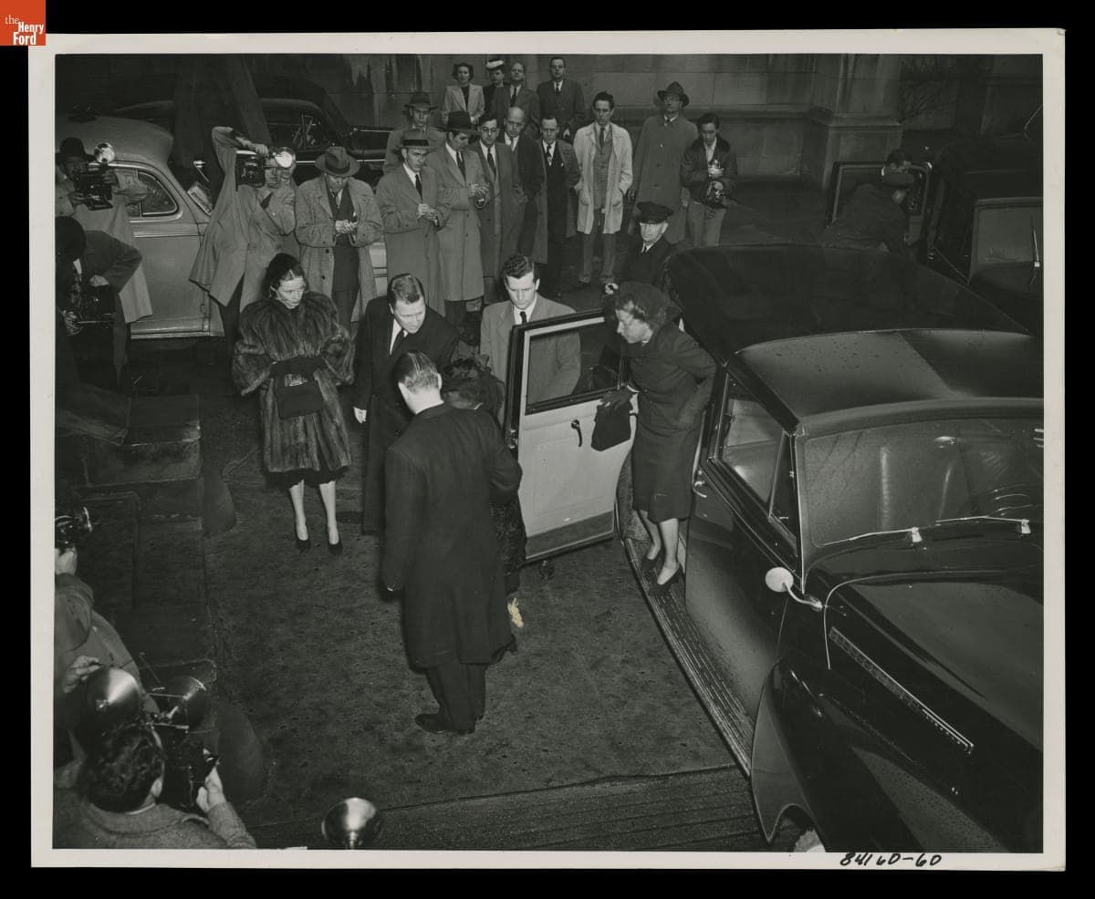 Ford Family Arriving at Henry Ford's Funeral, Detroit, Michigan, April 10, 1947