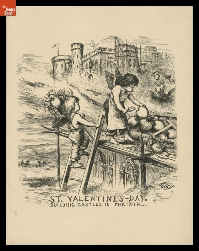Etching Proof from a Thomas Nast Drawing, "St. Valentine's Day, Building Castles in the Air," 1870