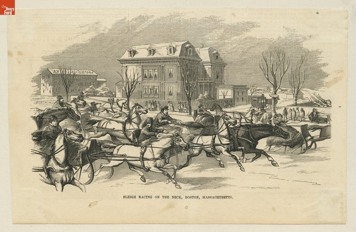 Wood Engraving, "Sleigh Racing on the Neck, Boston, Massachusetts," 1854