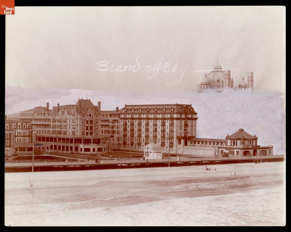 Dennis Hotel, Atlantic City, New Jersey, circa 1908, Photograph Retouching Process in Progress