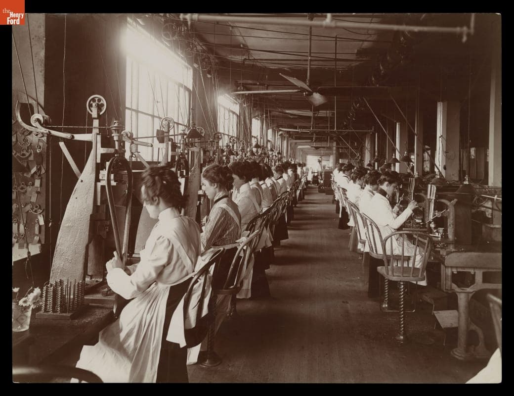 Workers in the Lock & Drill Department, National Cash Register, Dayton, Ohio, circa 1902