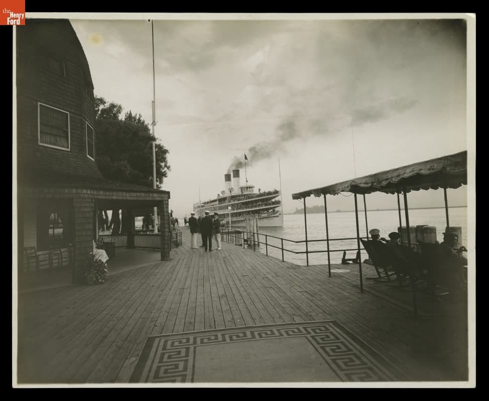 Arrival of Steamer 'Tashmoo' at The Old Club, St. Clair Flats, Michigan, circa 1916