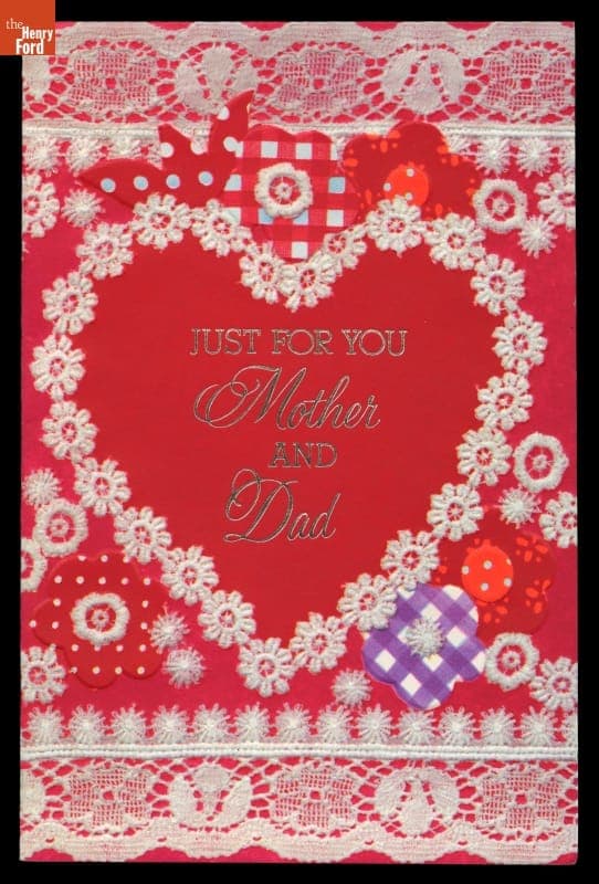 Valentine Card, "Just For You Mother and Dad," 1979
