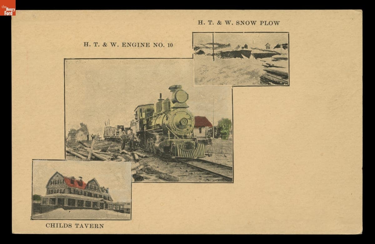 Hoosac Tunnel & Wilmington Railroad Snowplow, Locomotive and Childs Tavern Postcard, 1898-1901