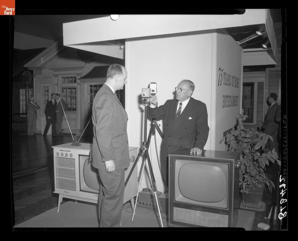 Dr. Vladimir Zworykin Showing Donald Shelley a Portable Television Camera, Dearborn, Michigan, 1958