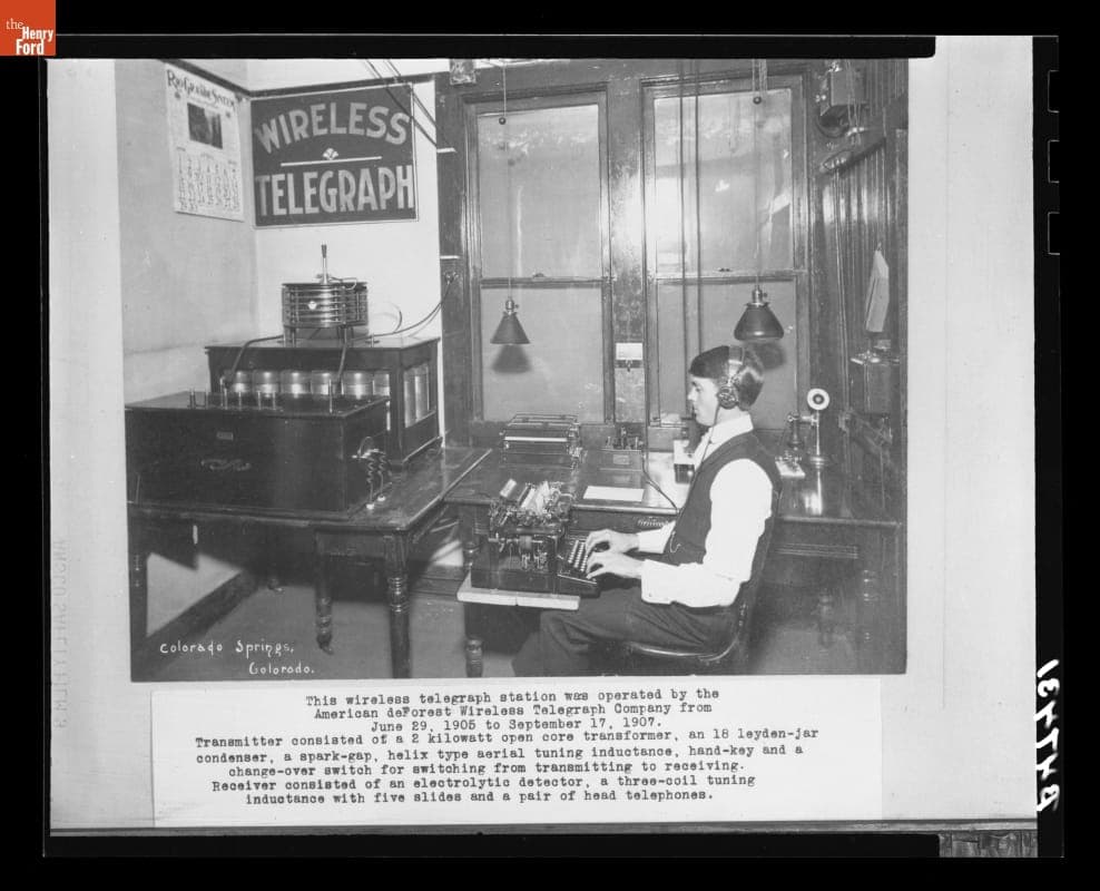Interior of the American DeForest Wireless Telegraph Company Station, Colorado Springs, Colorado, 1905-1907