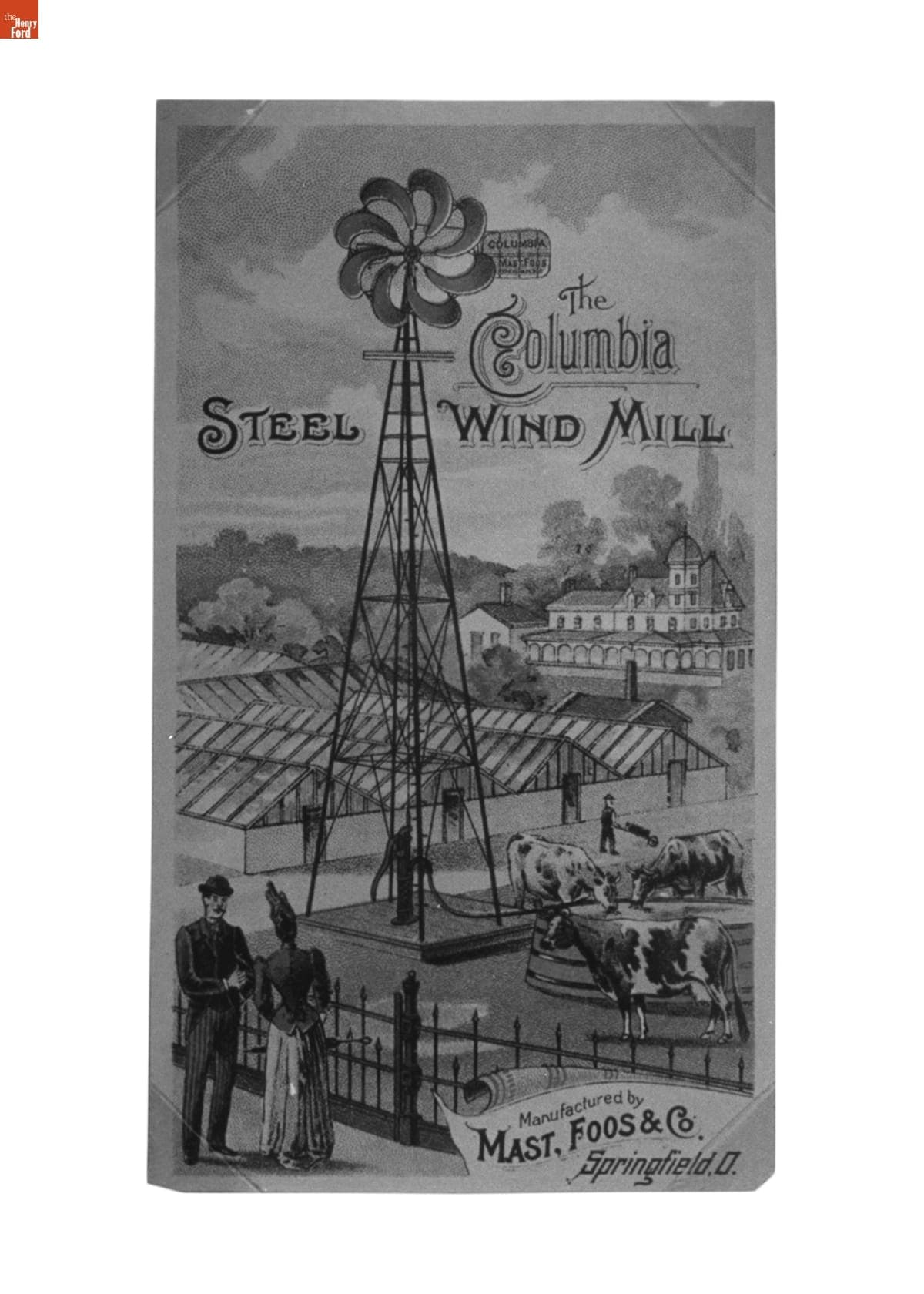Mast, Foos & Company Trade Card for Columbia Steel Wind Mill, circa 1880