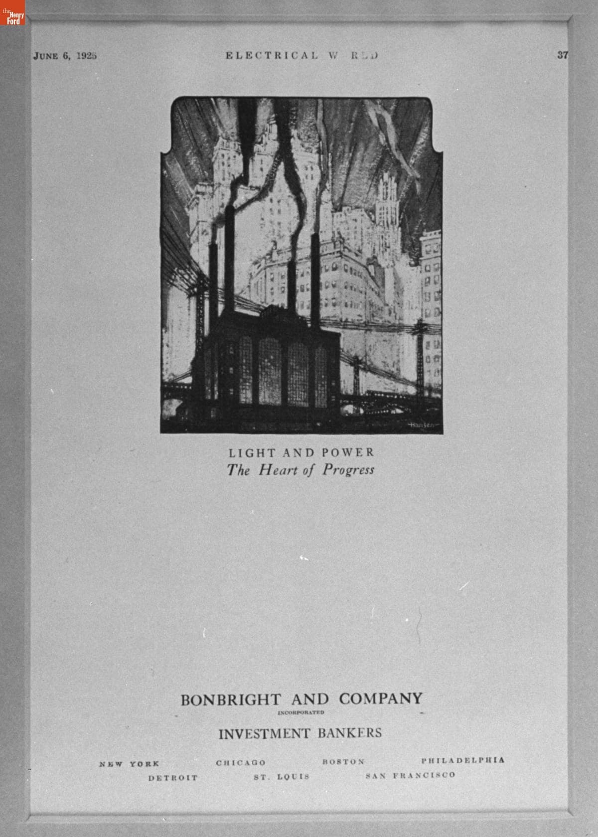 Bonbright and Company Advertisement, "Light and Power, The Heart of Progress," June 6, 1925