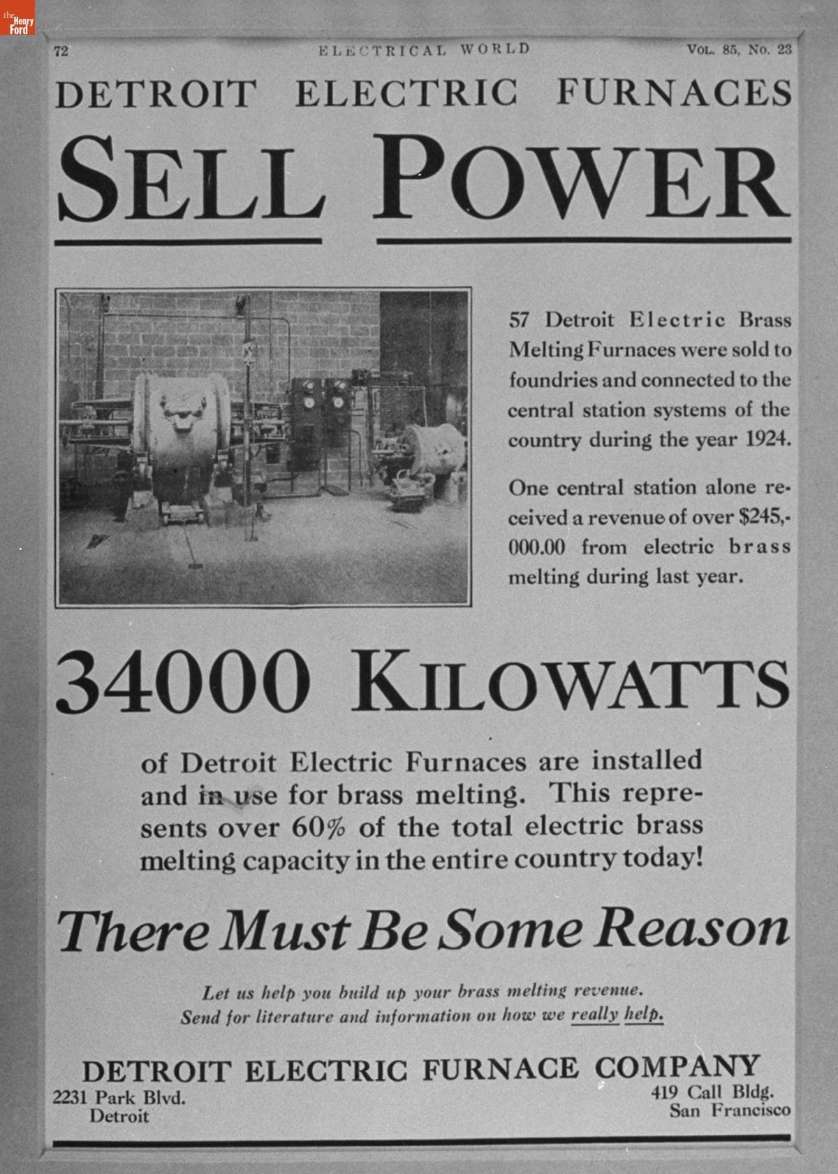 Detroit Electric Furnace Company Advertisement, "Detroit Electric Furnaces SELL POWER," June 6, 1925