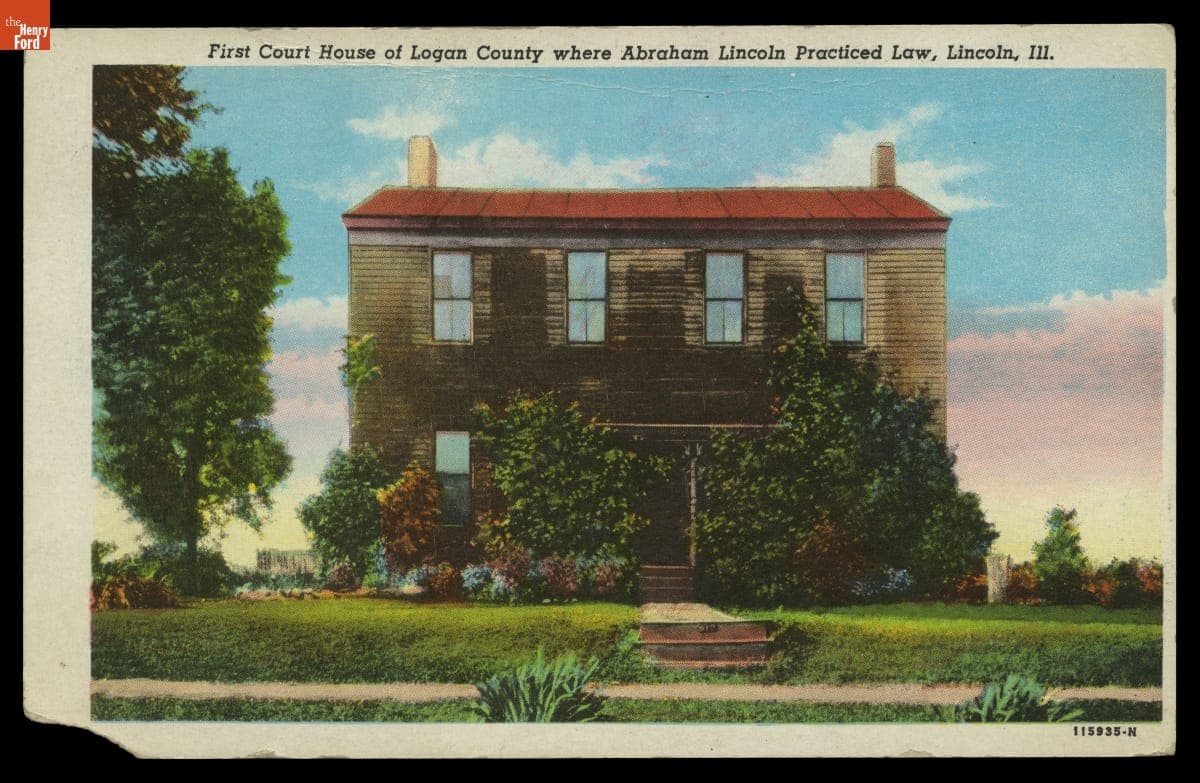 "First Court House of Logan County where Abraham Lincoln Practiced Law, Lincoln, Ill.," 1927 Postcard