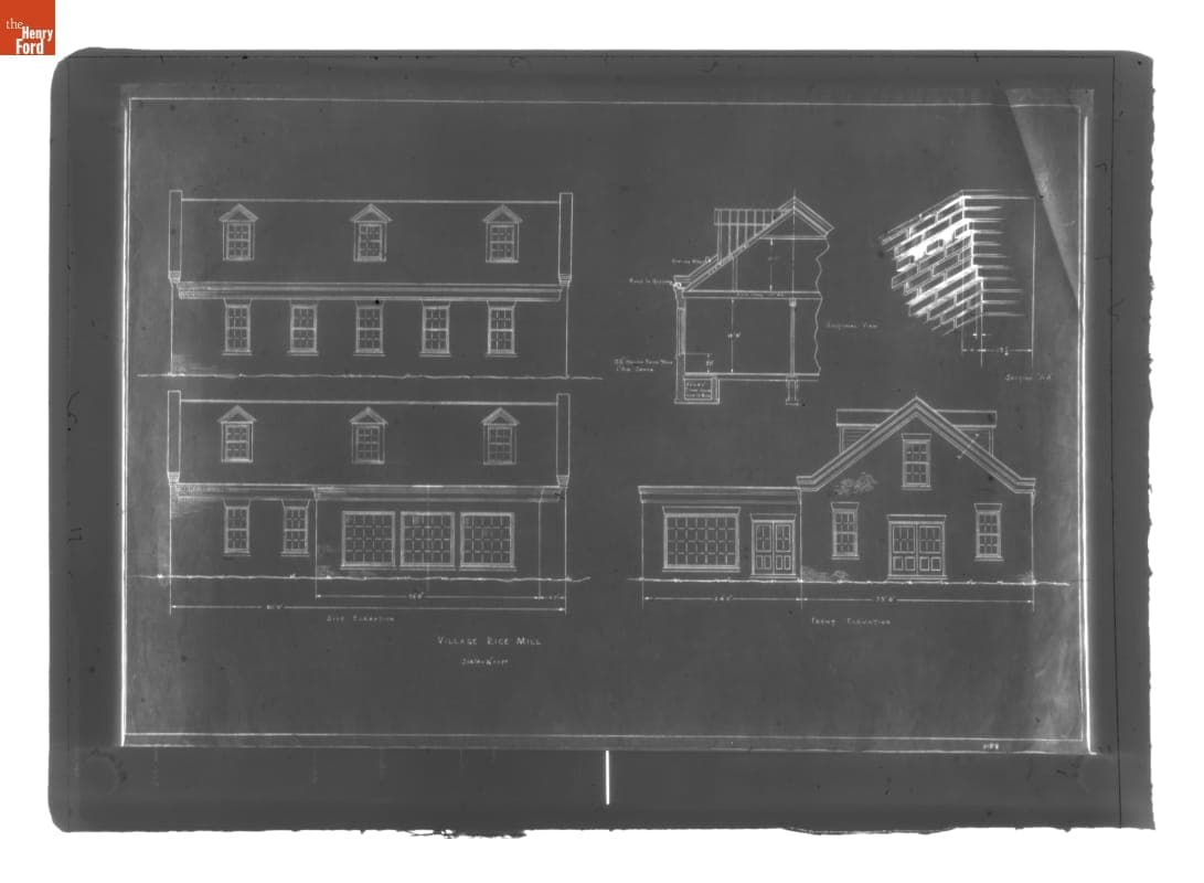 Drawing, Fairfield Rice Mill (now Pottery Shop) in Greenfield Village, circa 1935