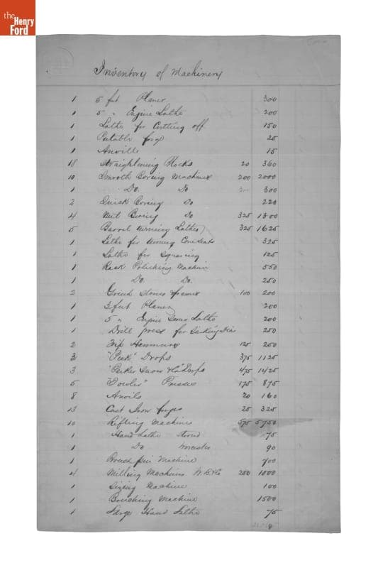 "Inventory of Machinery," North and Savage Company, 1831-1859