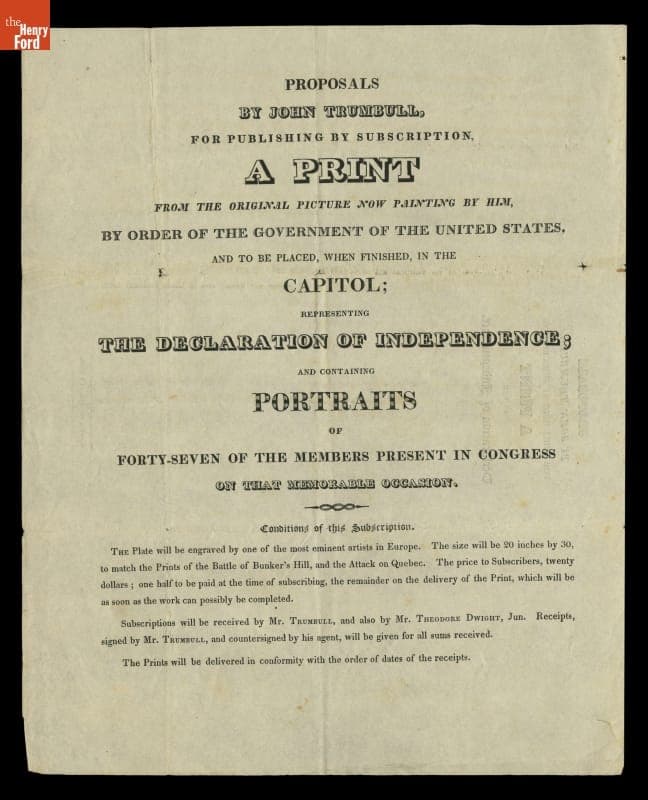 Proposals by John Trumbull for Publishing by Subscription a Print from His "Declaration of Independence" Painting, 1818-1823