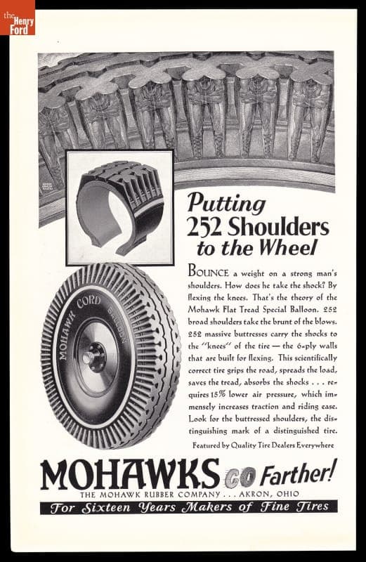 Mohawk Tires Advertisement, "Mohawks Go Farther!," July 1929