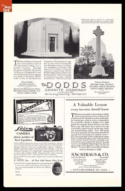 Leitz Camera Advertisement, "Leica Camera Pleases Members of the Byrd Expedition," July 1929