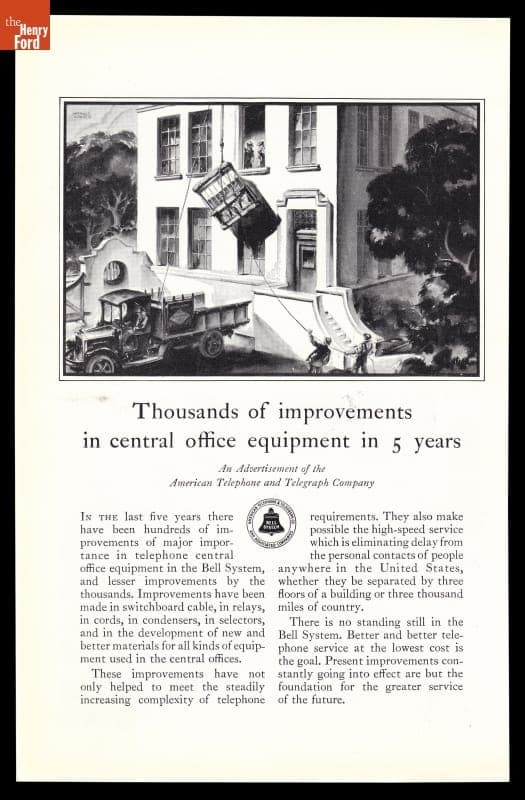 AT&T Bell System Advertisement, "Thousands of Improvements in Central Office Equipment in 5 Years," July 1929