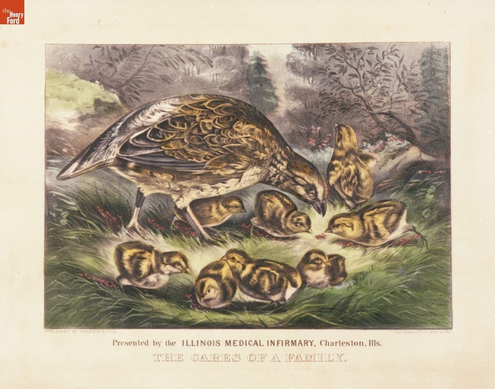 Lithograph, "The Cares of a Family," circa 1872