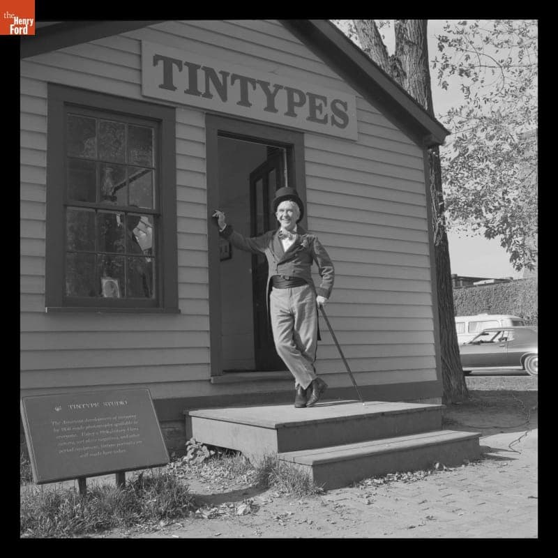 Burgess Meredith at the Tintype Studio While Filming in Greenfield Village, October 15, 1976
