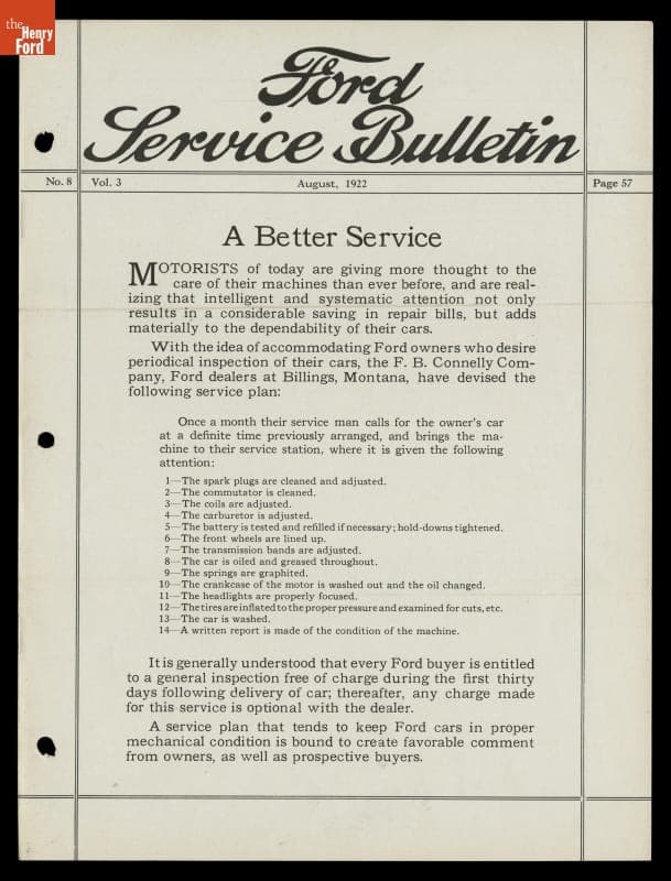 Ford Service Bulletin, August 1922
