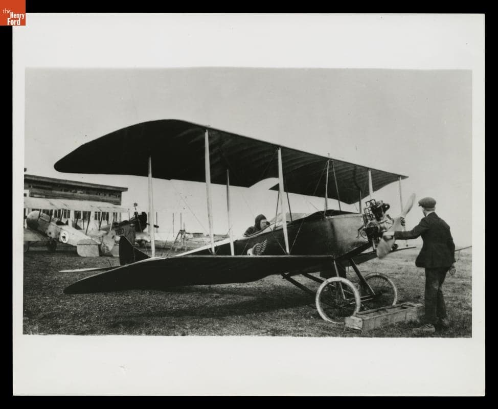 E. M. Laird in His 1915 Exhibition Biplane at Ashburn Flying Field, Chicago, Illinois, 1916