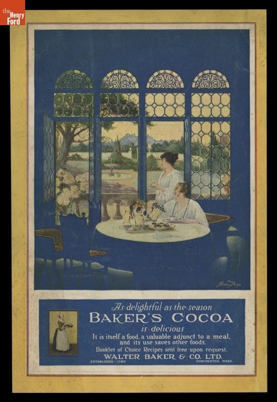 Baker's Cocoa Advertisement, 1918, "As Delightful as the Season"